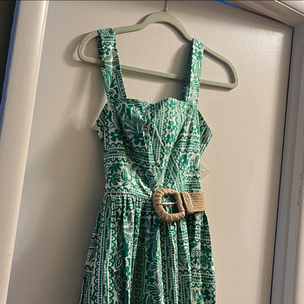Green Patterned Dress with Belt